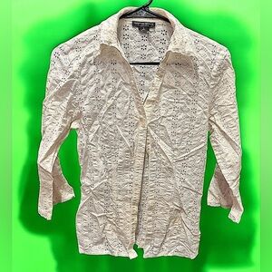 Spenser Jeremy White Eyelet Button-Up Shirt SMALL